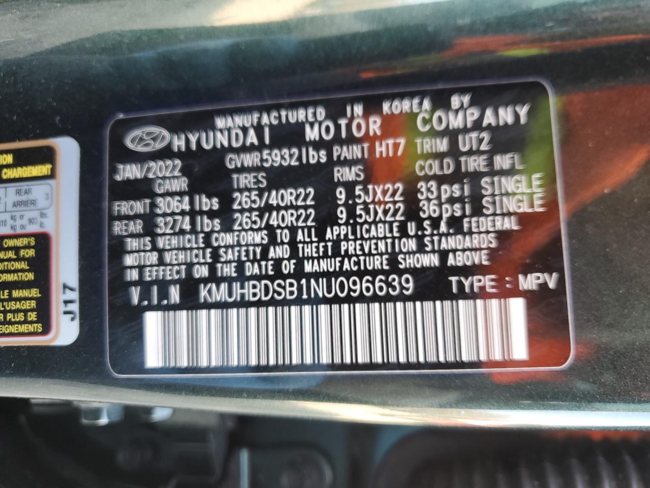 2022 GENESIS GV80 BASE VIN:KMUHBDSB1NU096639