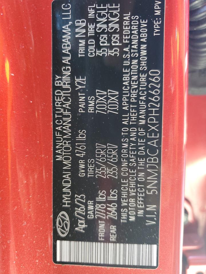 2023 HYUNDAI TUCSON SEL VIN:5NMJBCAEXPH266260