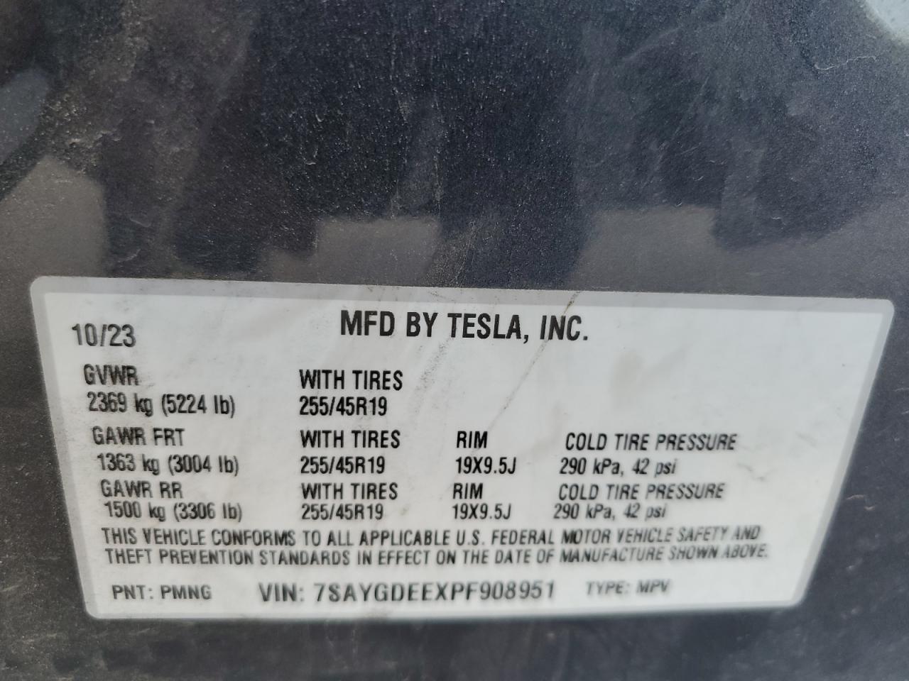 2023 TESLA MODEL Y  VIN:7SAYGDEEXPF908951