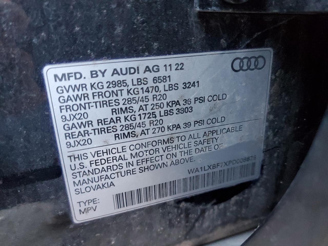 2023 AUDI Q7 PREMIUM PLUS VIN:WA1LXBF7XPD008676