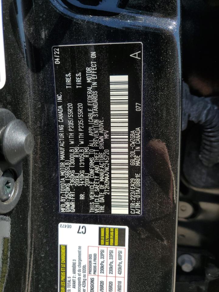 2022 LEXUS RX 350 VIN:2T2HZMAA7NC245720