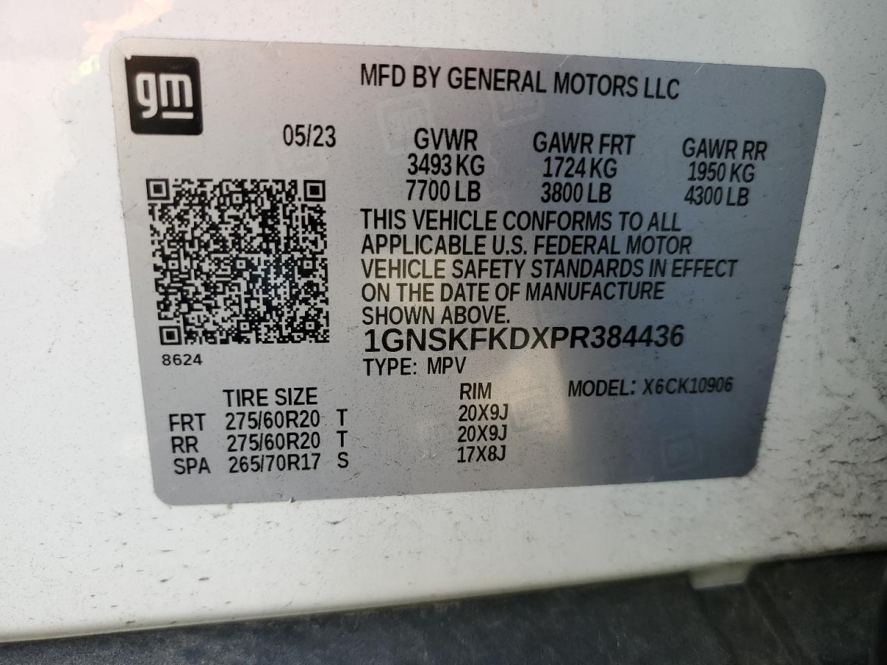 2023 CHEVROLET SUBURBAN K1500 PREMIER VIN:1GNSKFKDXPR384436