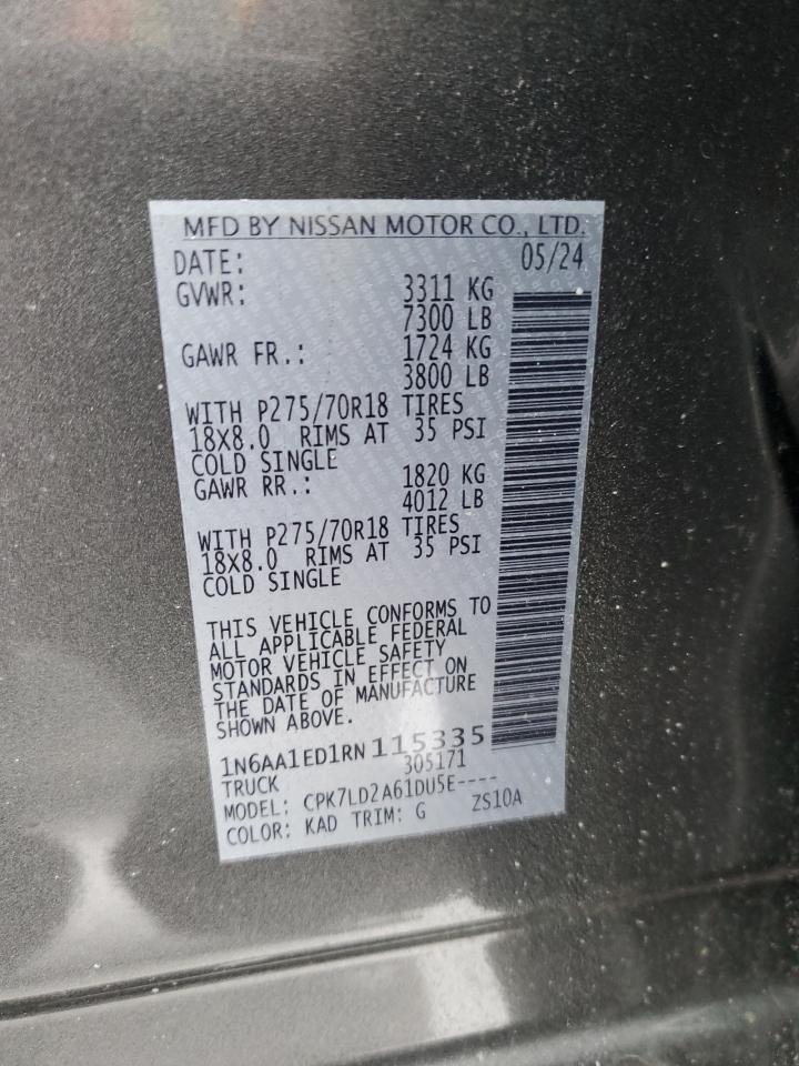 2024 NISSAN TITAN PRO-4X VIN:1N6AA1ED1RN115335