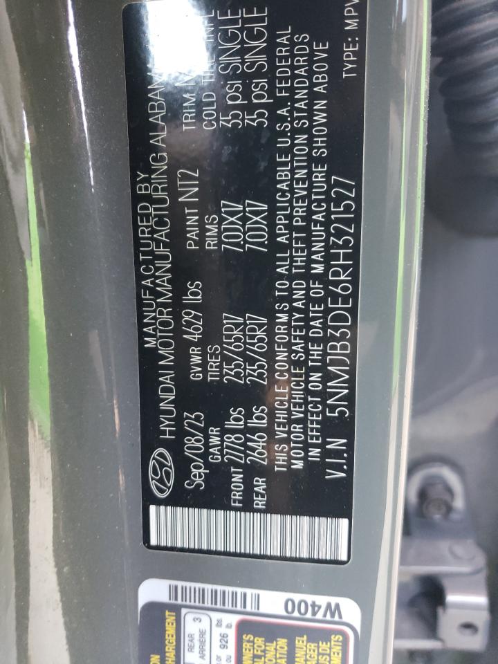 2024 HYUNDAI TUCSON SEL VIN:5NMJB3DE6RH321527