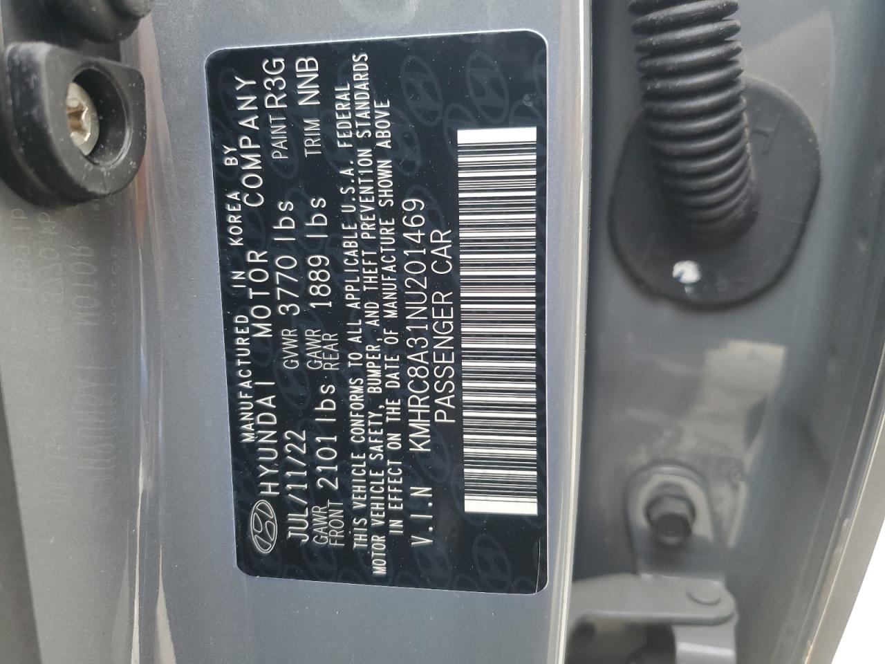 2022 HYUNDAI VENUE SEL VIN:KMHRC8A31NU201469