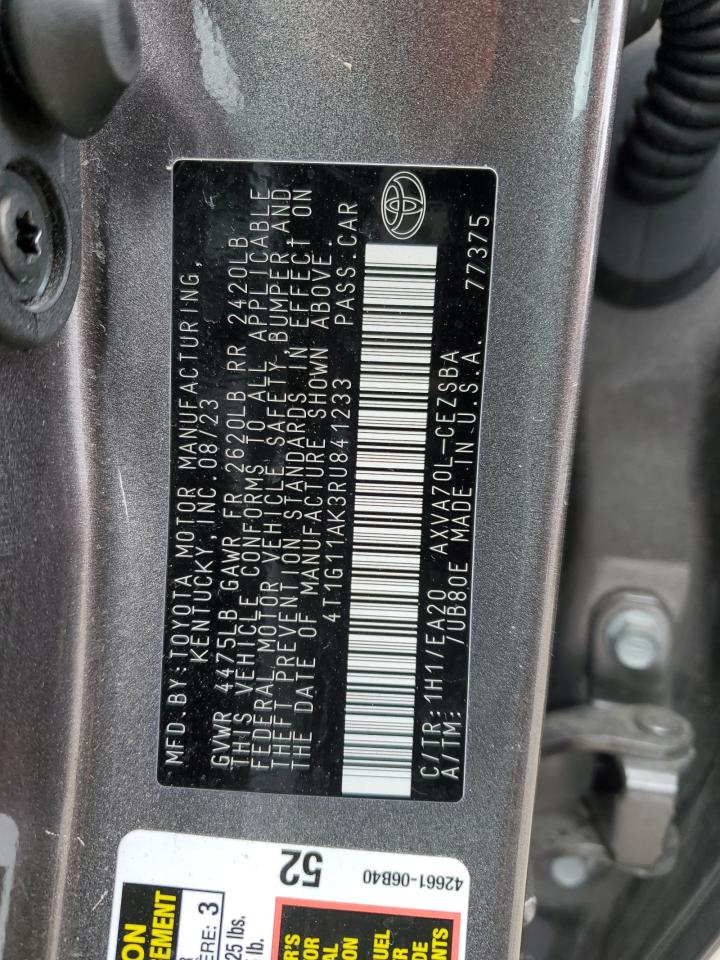 2024 TOYOTA CAMRY SE NIGHT SHADE VIN:4T1G11AK3RU841233