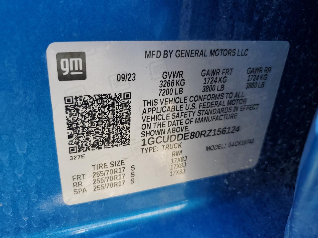 2024 CHEVROLET SILVERADO K1500 LT VIN:1GCUDDE80RZ156124