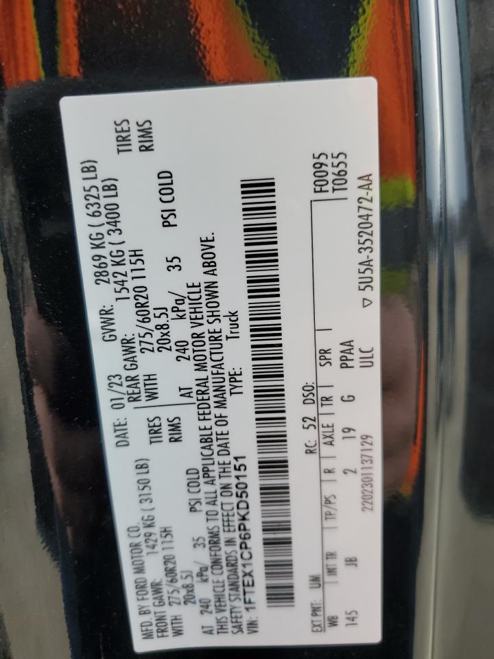 2023 FORD F150 SUPER CAB VIN:1FTEX1CP6PKD50151