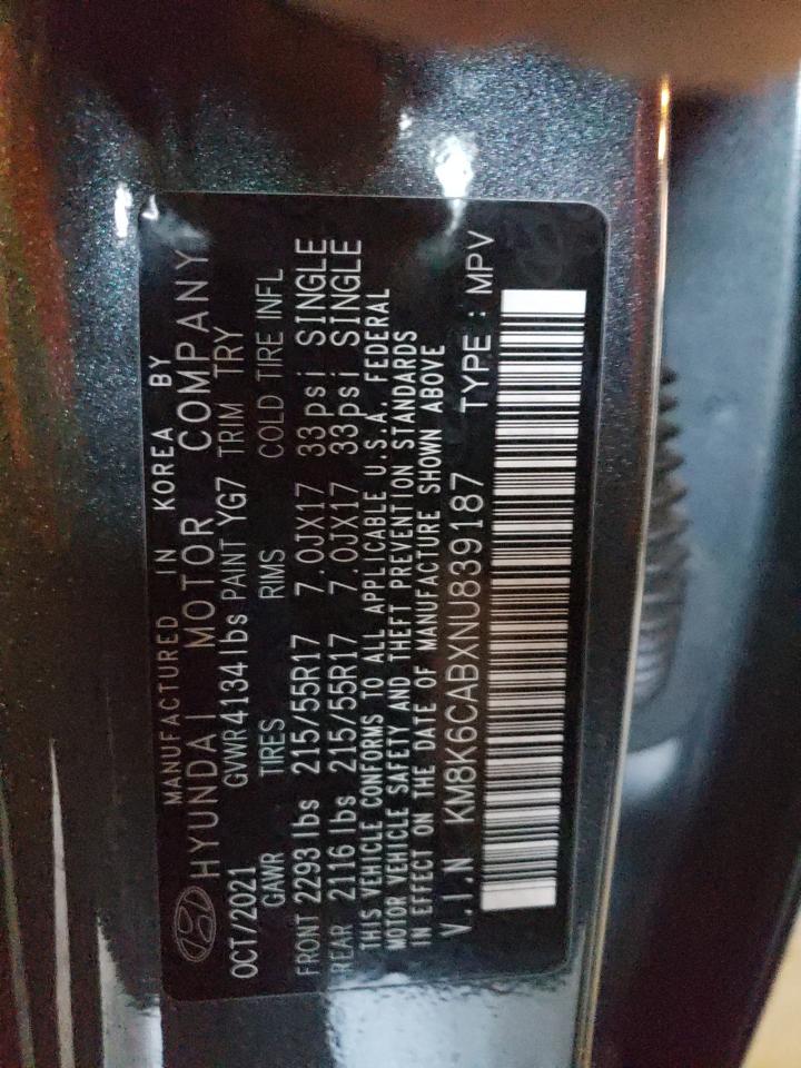 2022 HYUNDAI KONA SEL VIN:KM8K6CABXNU839187