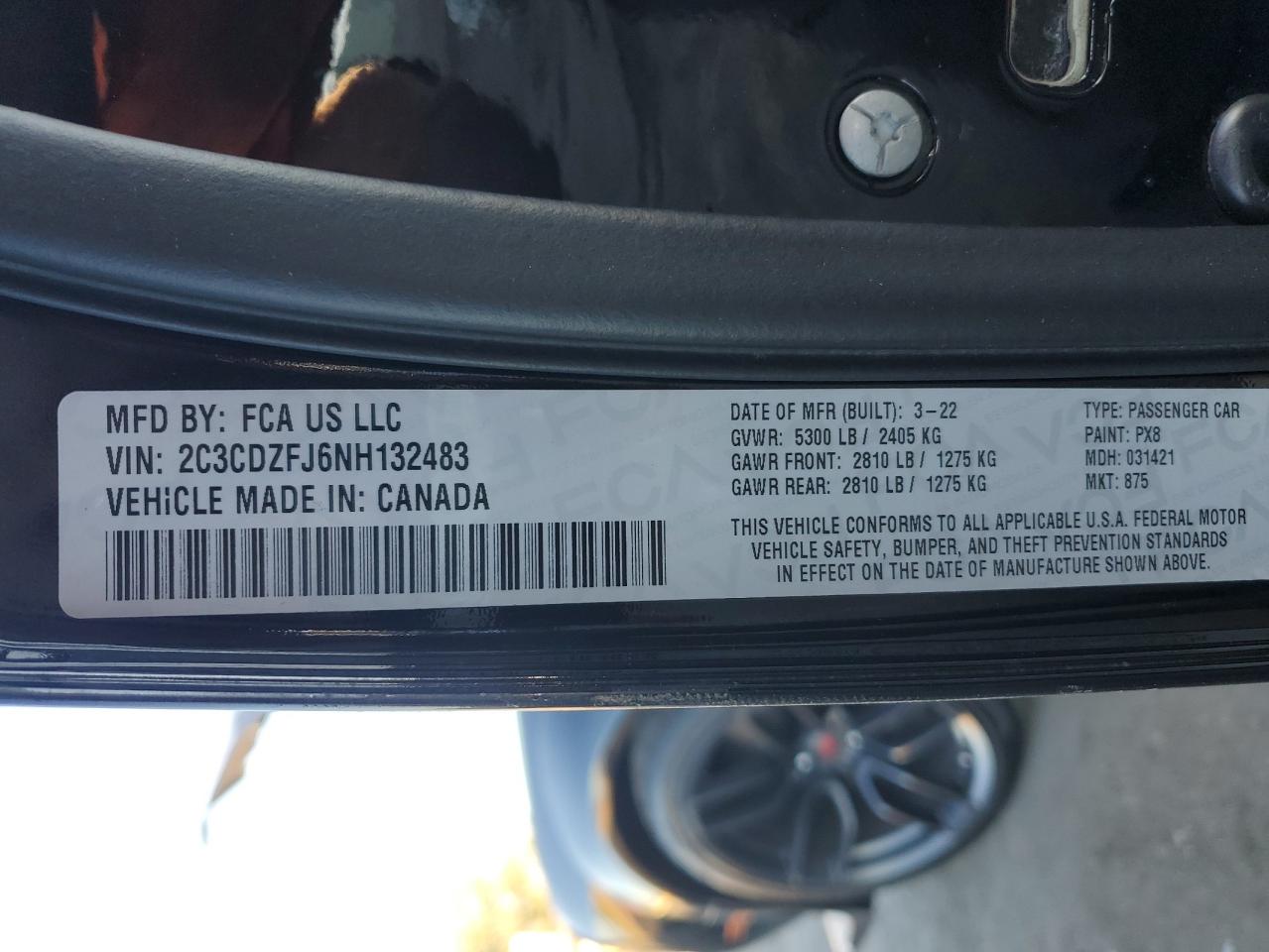 2022 DODGE CHALLENGER R/T SCAT PACK VIN:2C3CDZFJ6NH132483