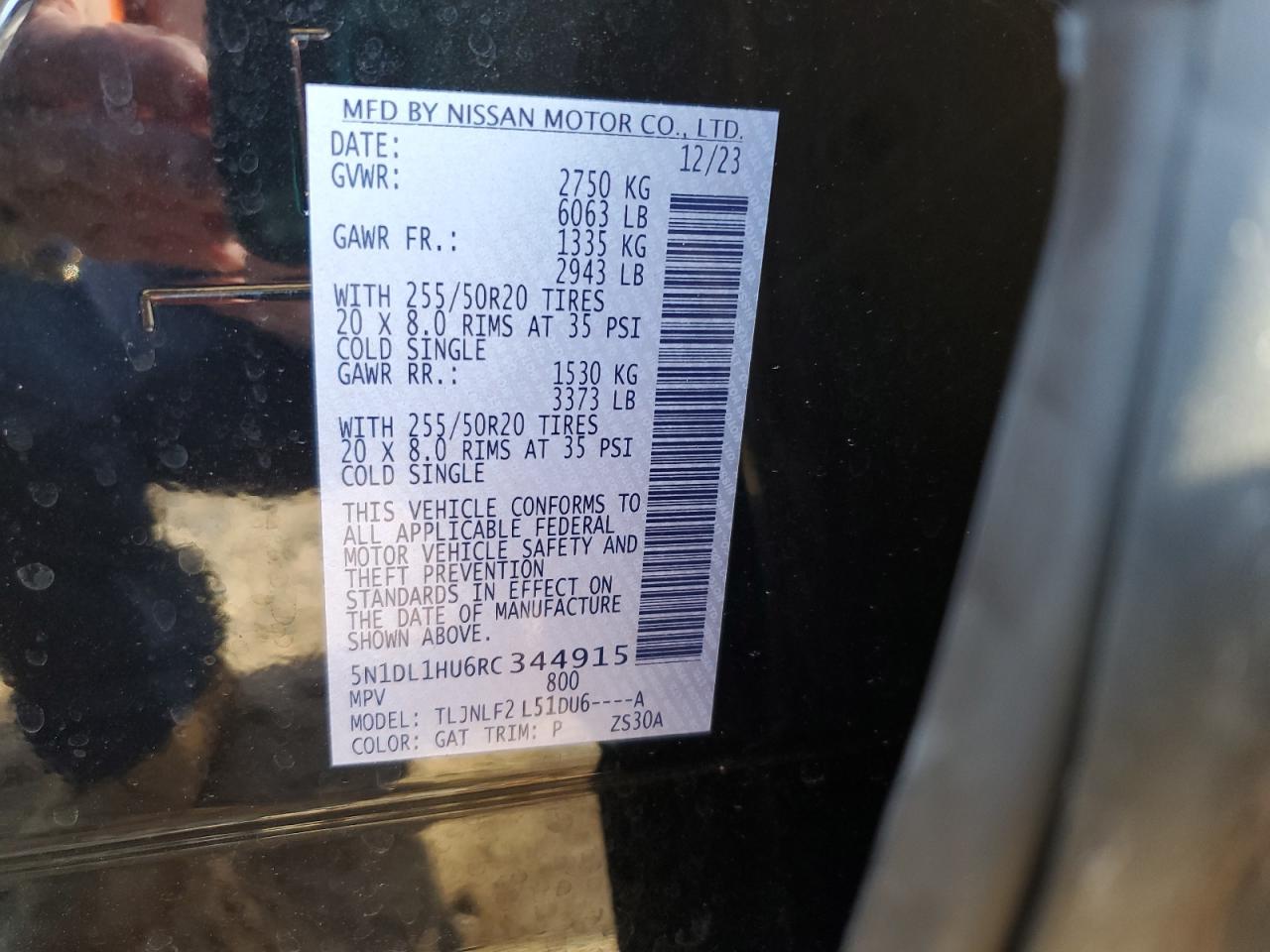 2024 INFINITI QX60 AUTOGRAPH VIN:5N1DL1HU6RC344915