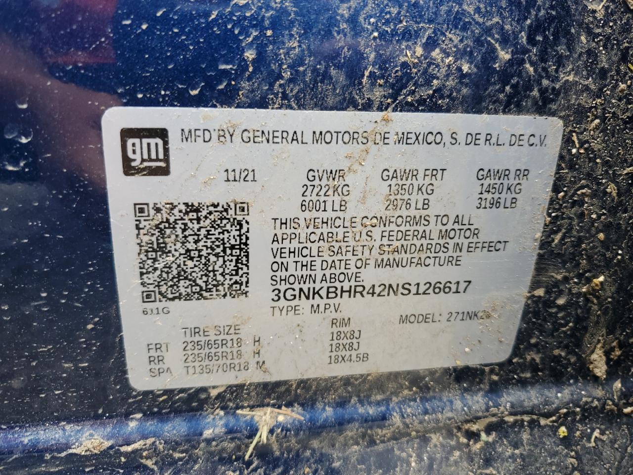 2022 CHEVROLET BLAZER 2LT VIN:3GNKBHR42NS126617