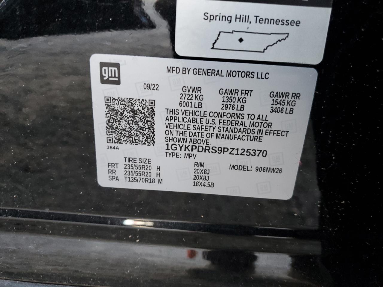 2023 CADILLAC XT6 PREMIUM LUXURY VIN:1GYKPDRS9PZ125370