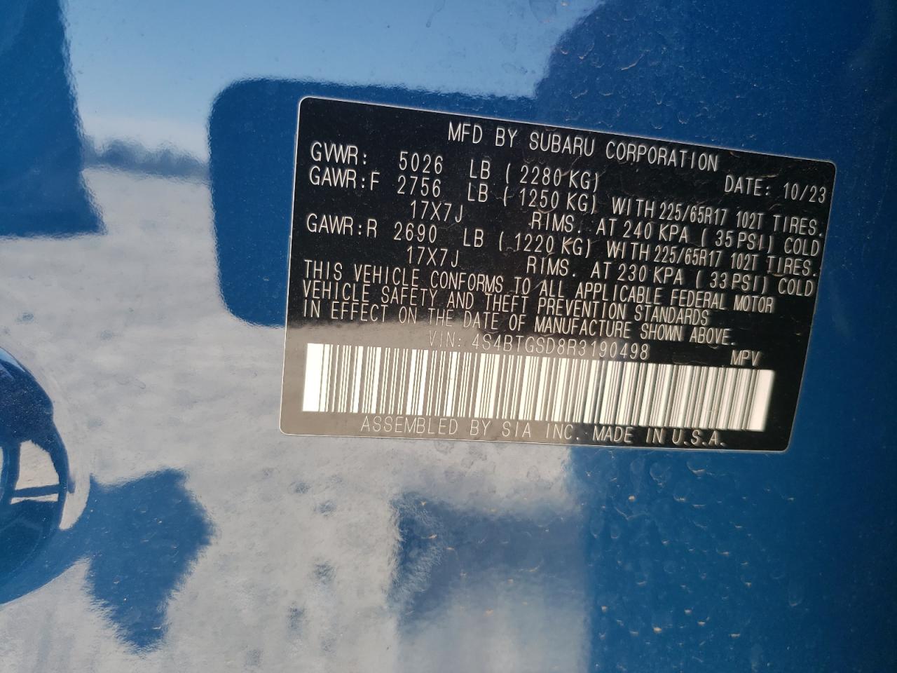 2024 SUBARU OUTBACK WILDERNESS VIN:4S4BTGSD8R3190498