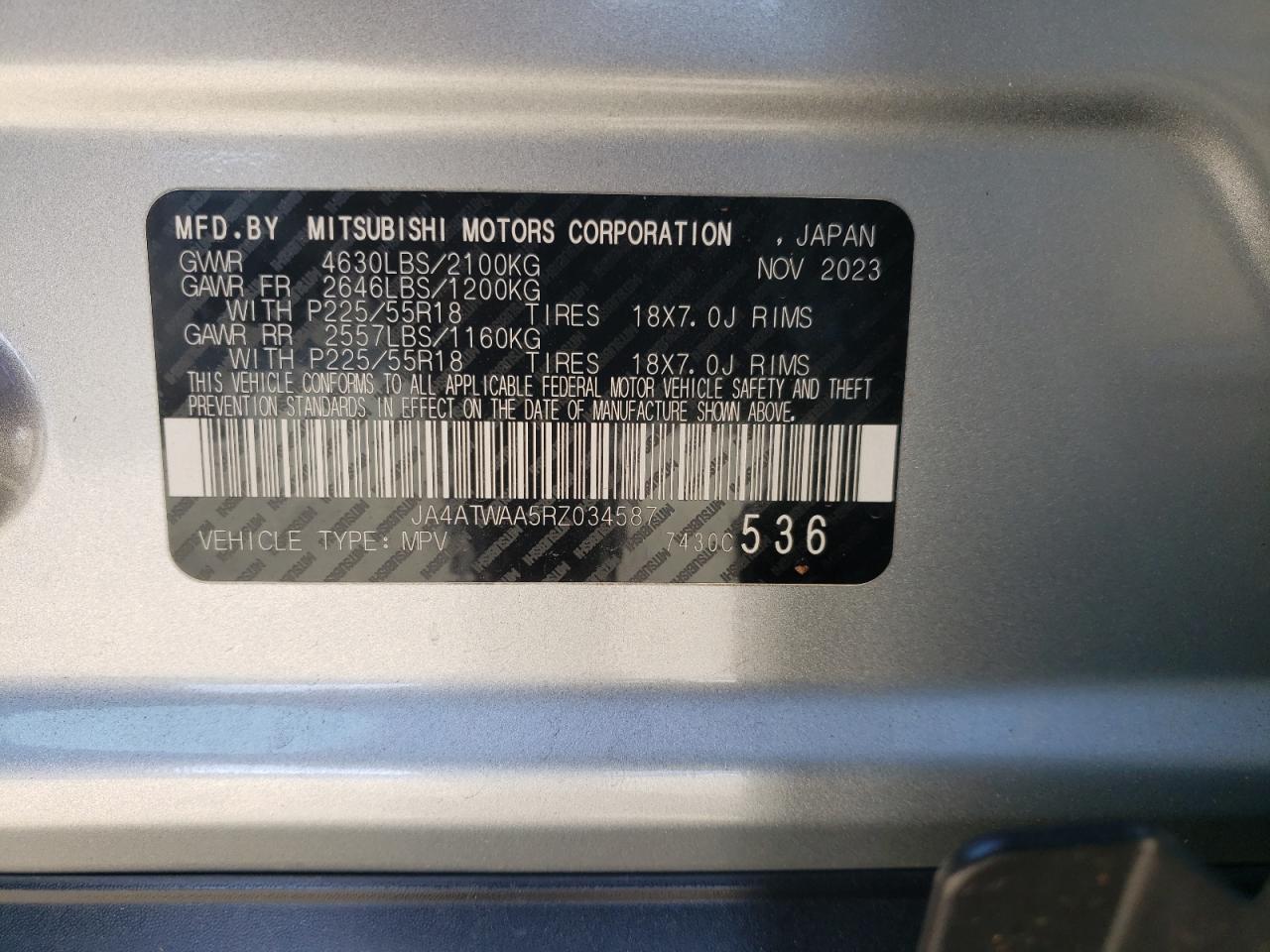 2024 MITSUBISHI ECLIPSE CROSS SE VIN:JA4ATWAA5RZ034587