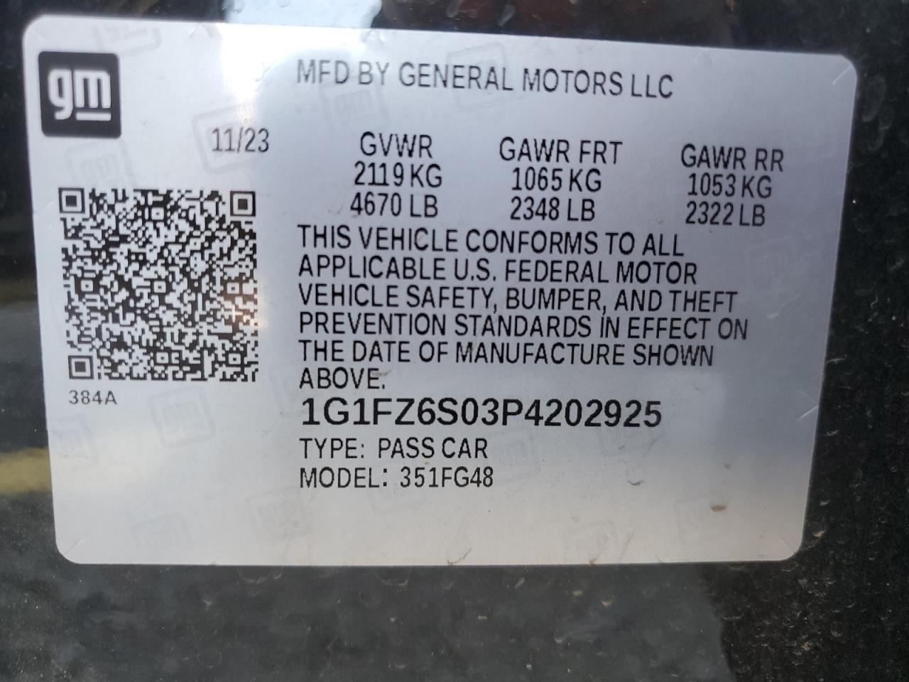 2023 CHEVROLET BOLT EUV PREMIER VIN:1G1FZ6S03P4202925