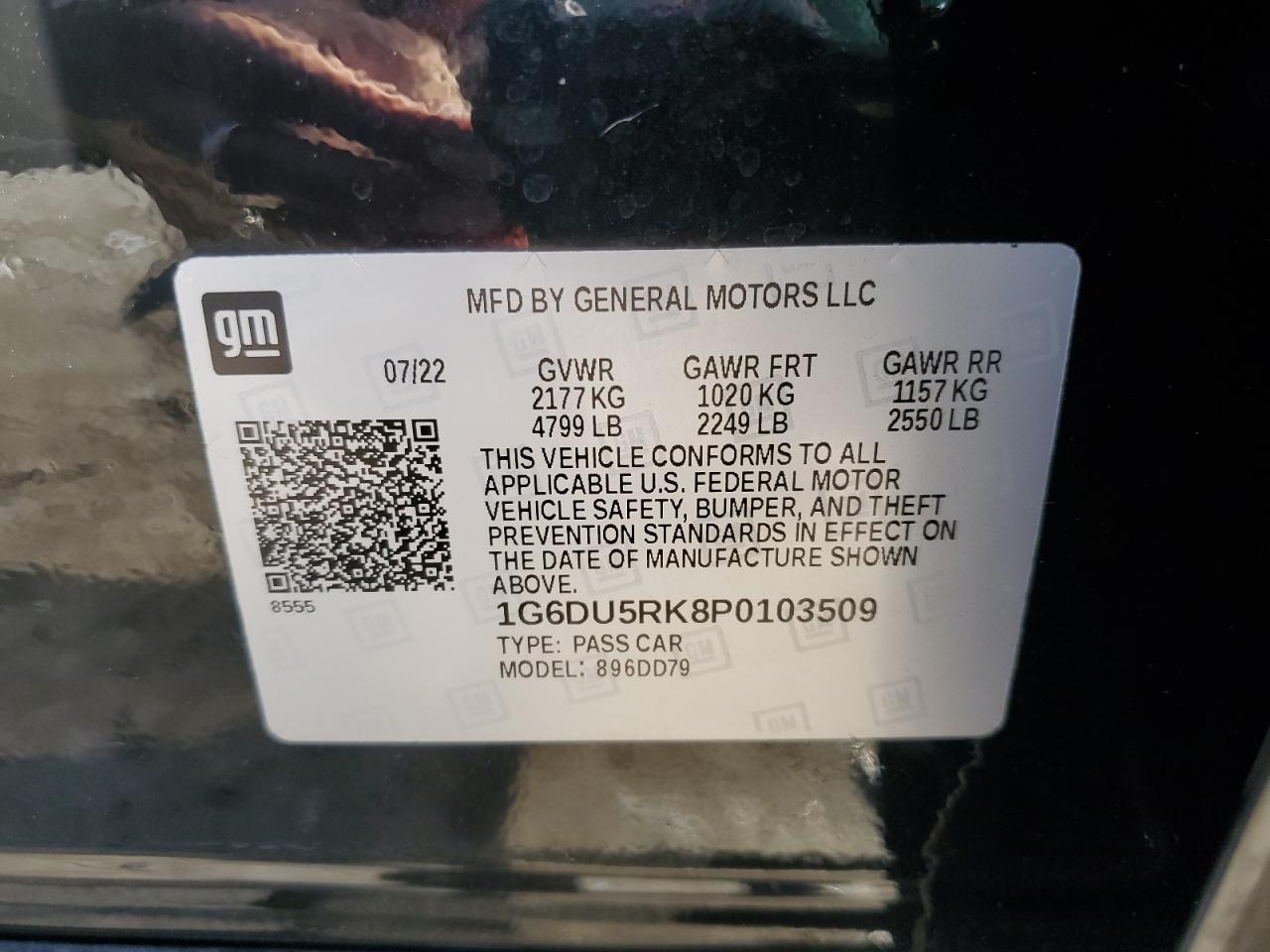 2023 CADILLAC CT5 SPORT VIN:1G6DU5RK8P0103509