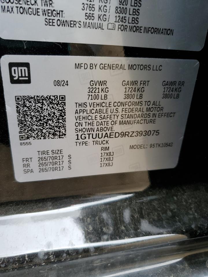 2024 GMC SIERRA K1500 VIN:1GTUUAED9RZ393075