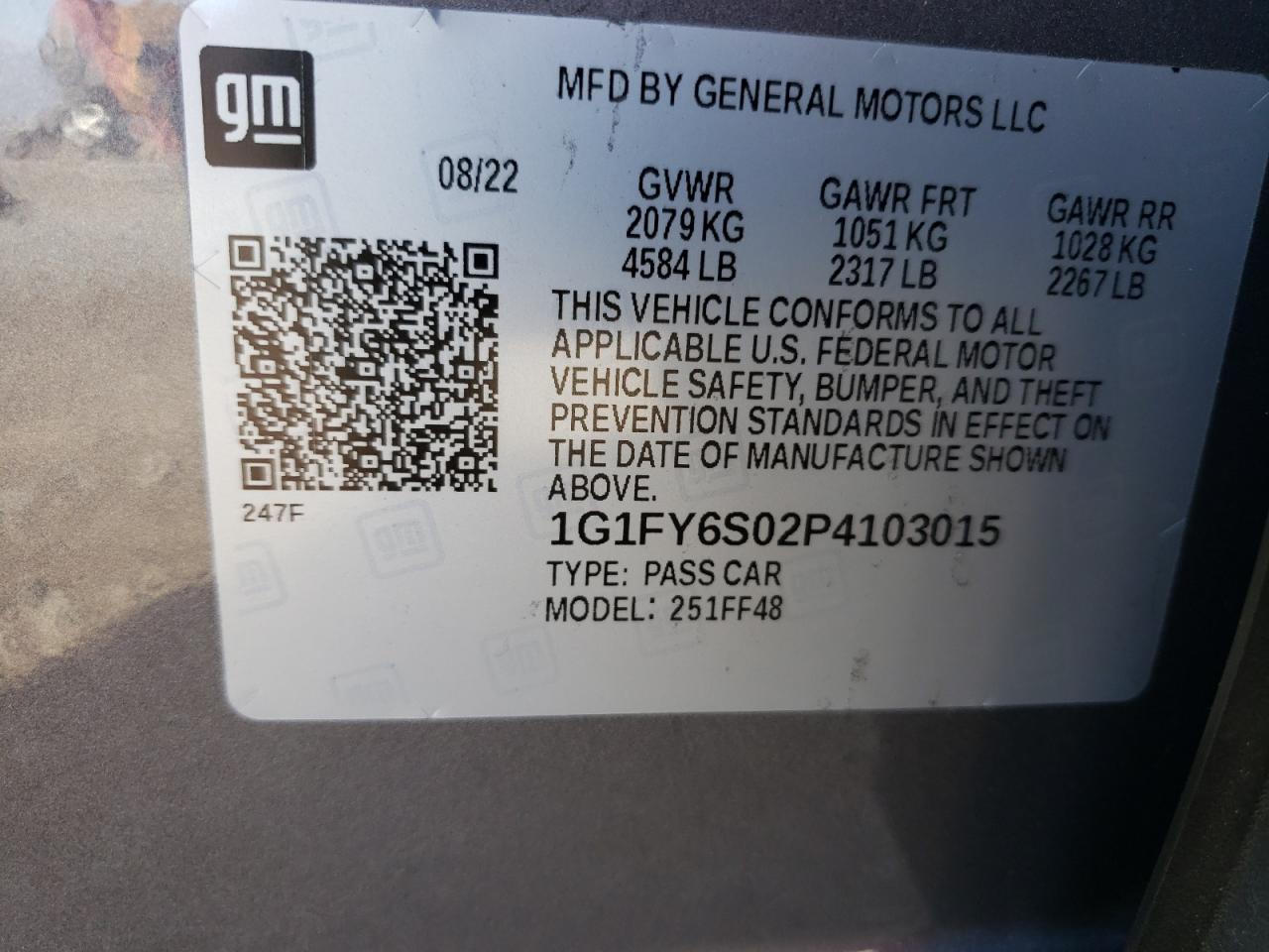 2023 CHEVROLET BOLT EUV LT VIN:1G1FY6S02P4103015