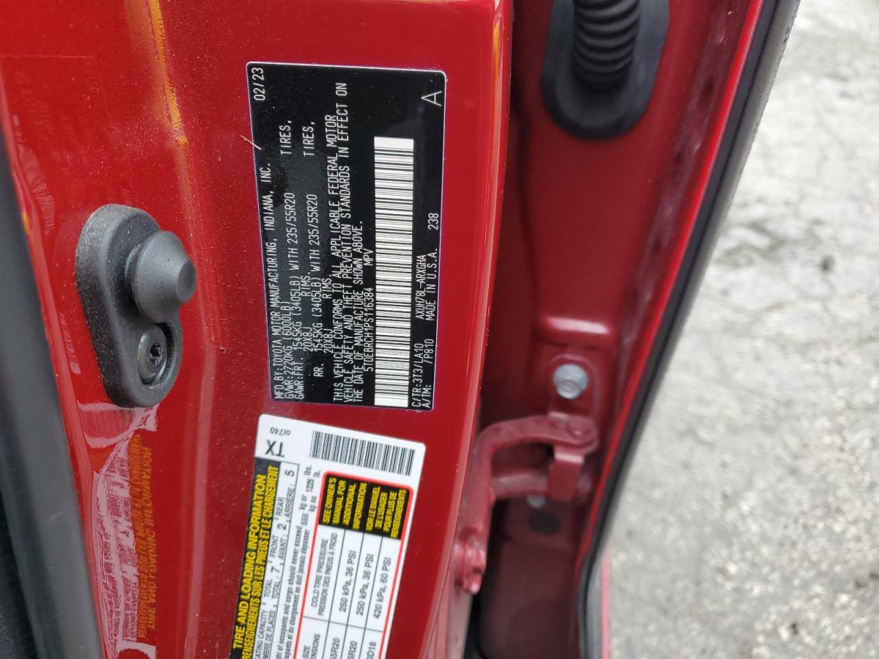 2023 TOYOTA HIGHLANDER HYBRID LIMITED VIN:5TDEBRCH1PS116384