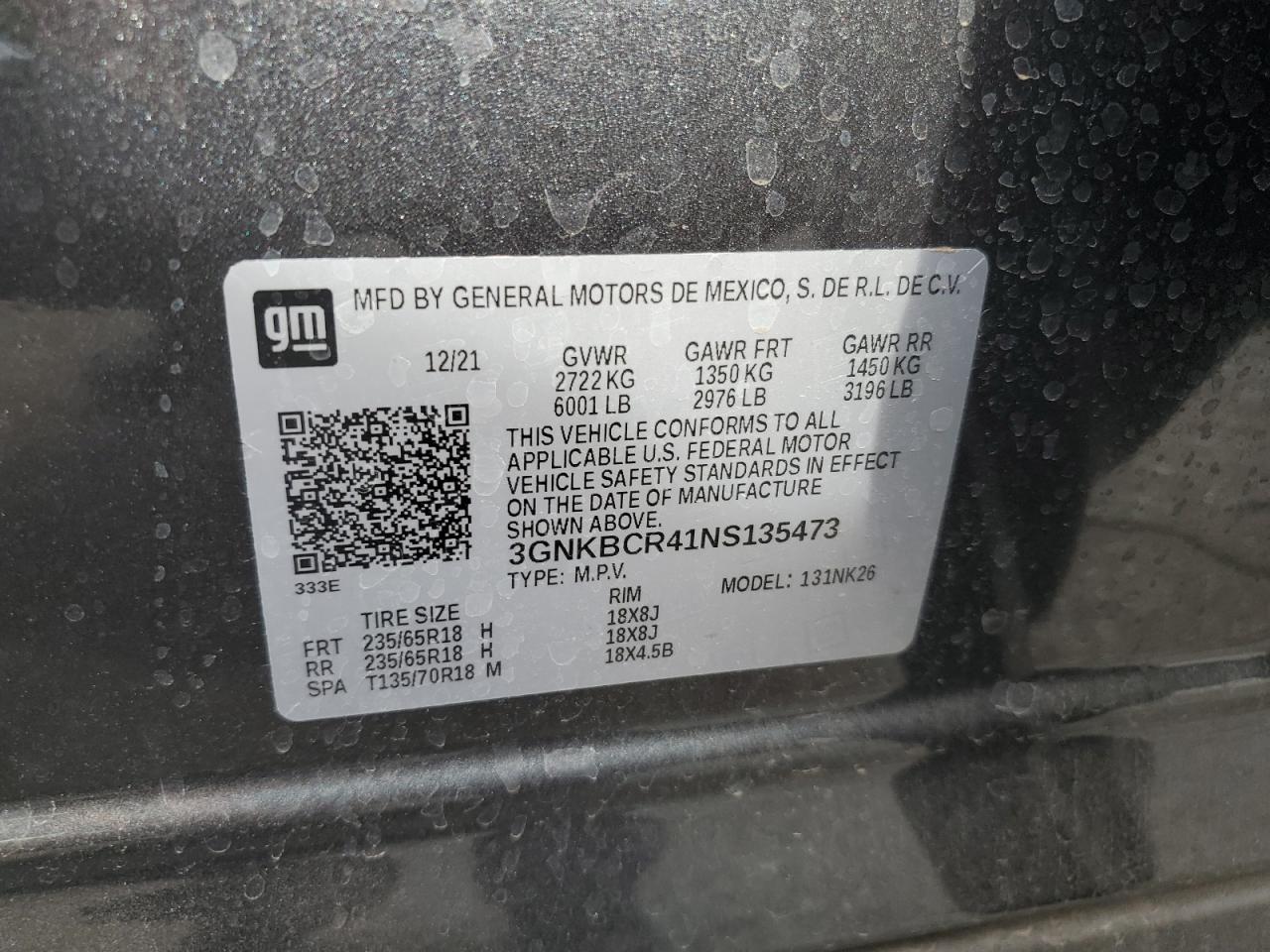 2022 CHEVROLET BLAZER 2LT VIN:3GNKBCR41NS135473