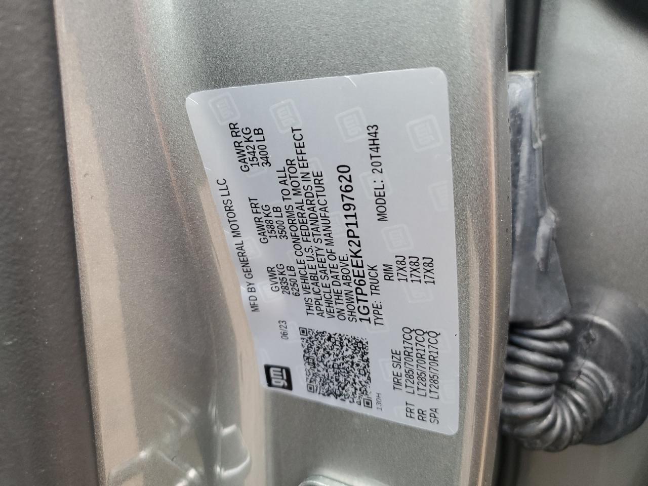 2023 GMC CANYON AT4X VIN:1GTP6EEK2P1197620