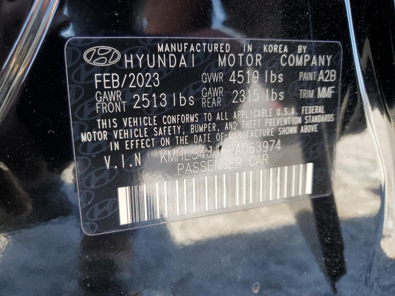 2023 HYUNDAI SONATA HYBRID VIN:KMHL54JJ8PA063974