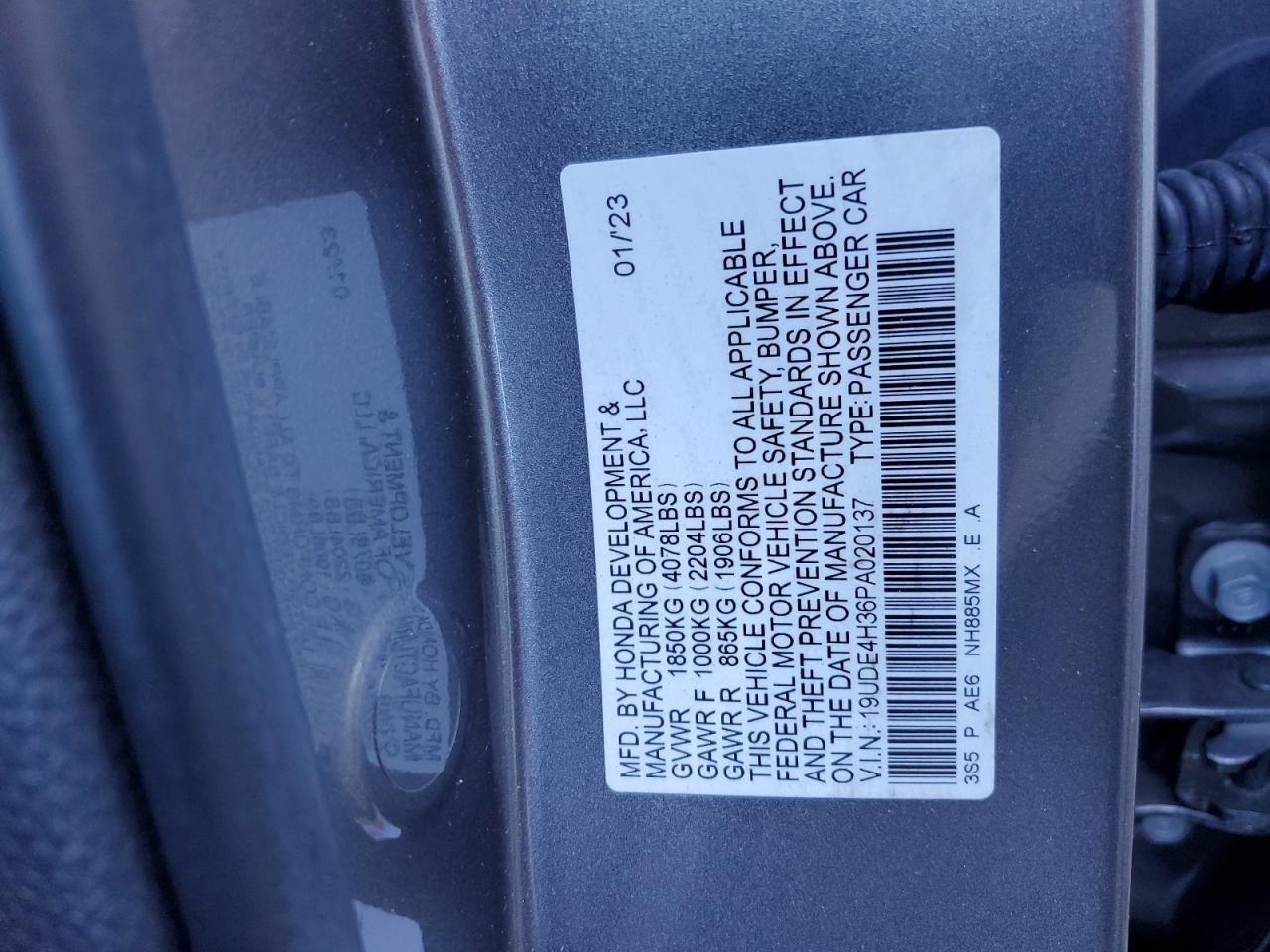 2023 ACURA INTEGRA A-SPEC VIN:19UDE4H36PA020137