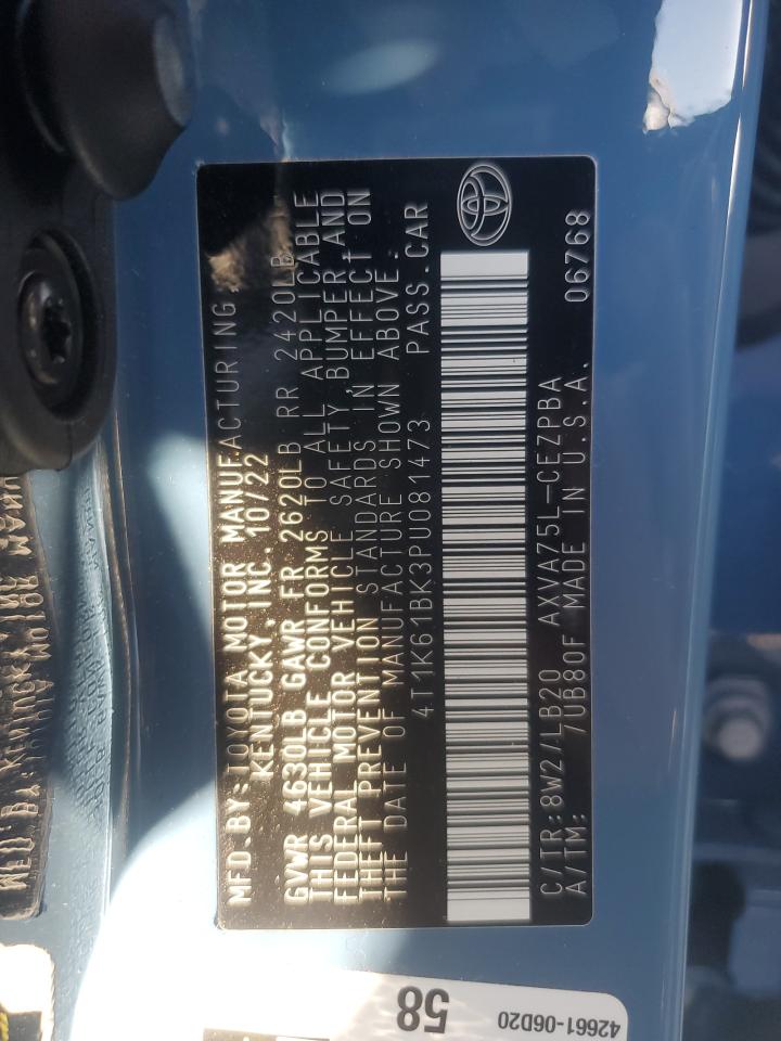 2023 TOYOTA CAMRY XSE VIN:4T1K61BK3PU081473