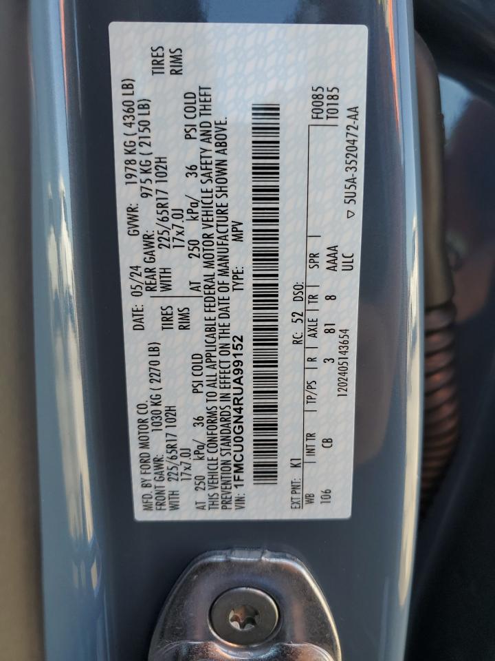 2024 FORD ESCAPE ACTIVE VIN:1FMCU0GN4RUA99152