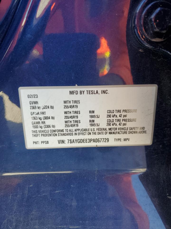 2023 TESLA MODEL Y  VIN:7SAYGDEE3PA067729