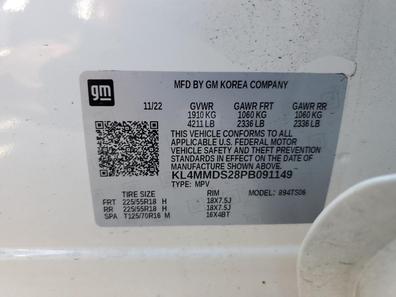 2023 BUICK ENCORE GX SELECT VIN:KL4MMDS28PB091149