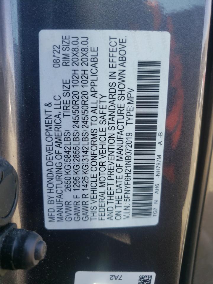 2022 HONDA PILOT SE VIN:5FNYF6H21NB072019
