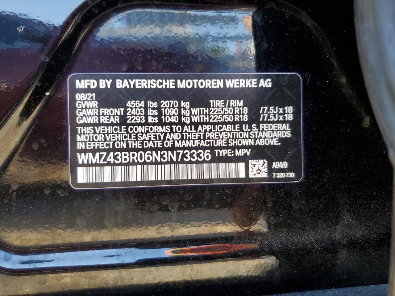 2022 MINI COOPER COUNTRYMAN ALL4 VIN:WMZ43BR06N3N73336