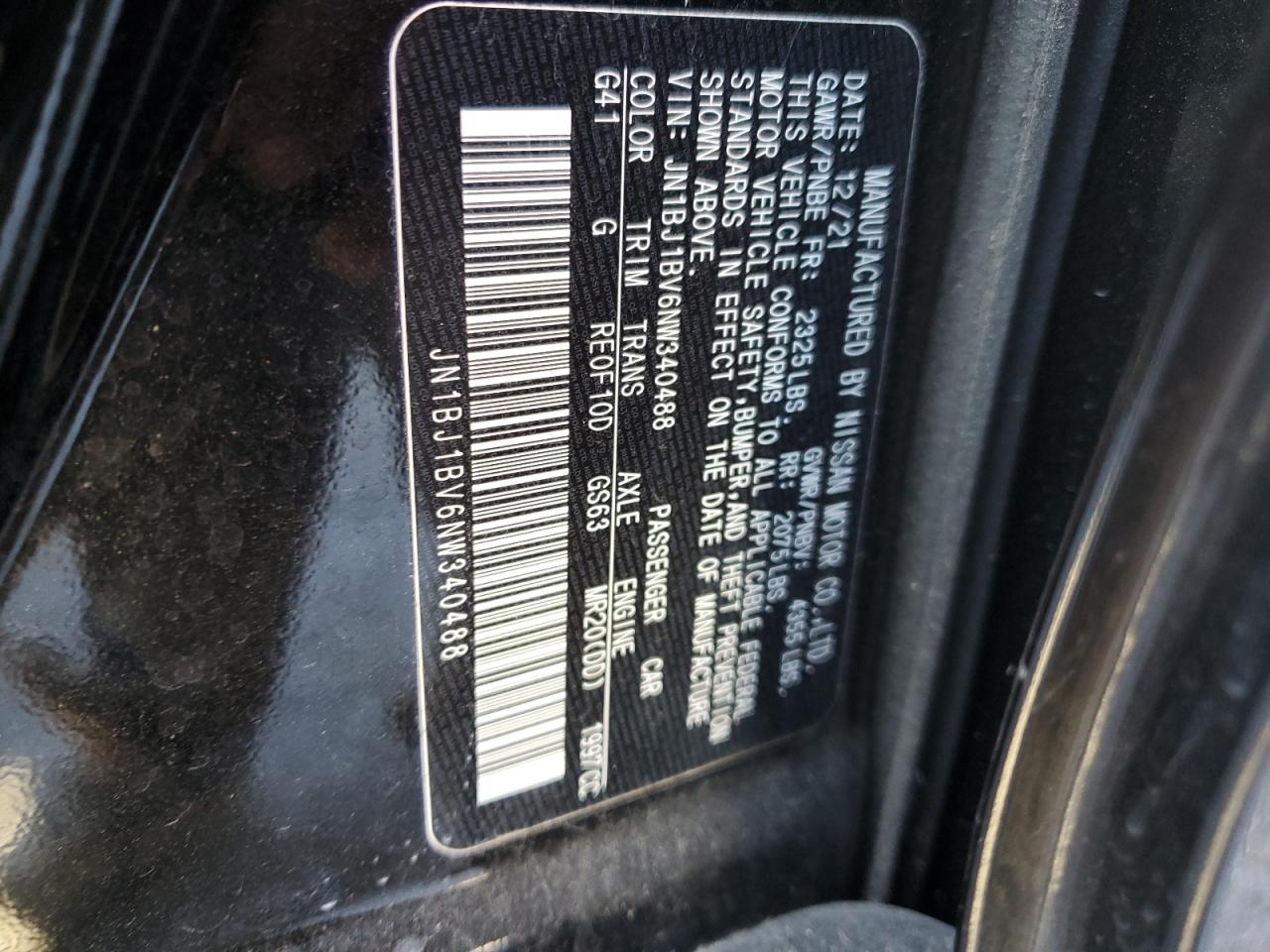 2022 NISSAN ROGUE SPORT SV VIN:JN1BJ1BV6NW340488
