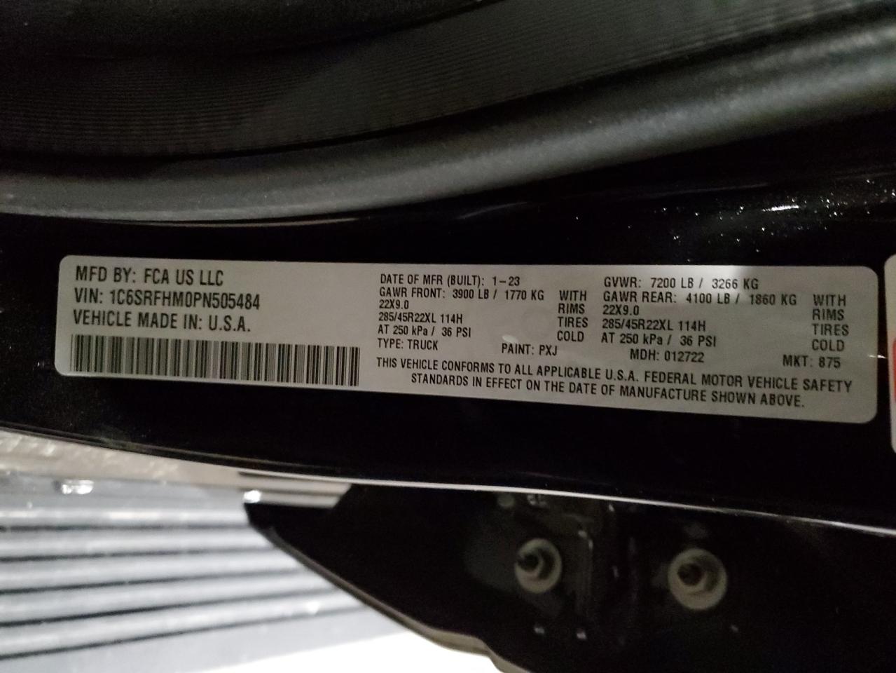2023 RAM 1500 LIMITED VIN:1C6SRFHM0PN505484
