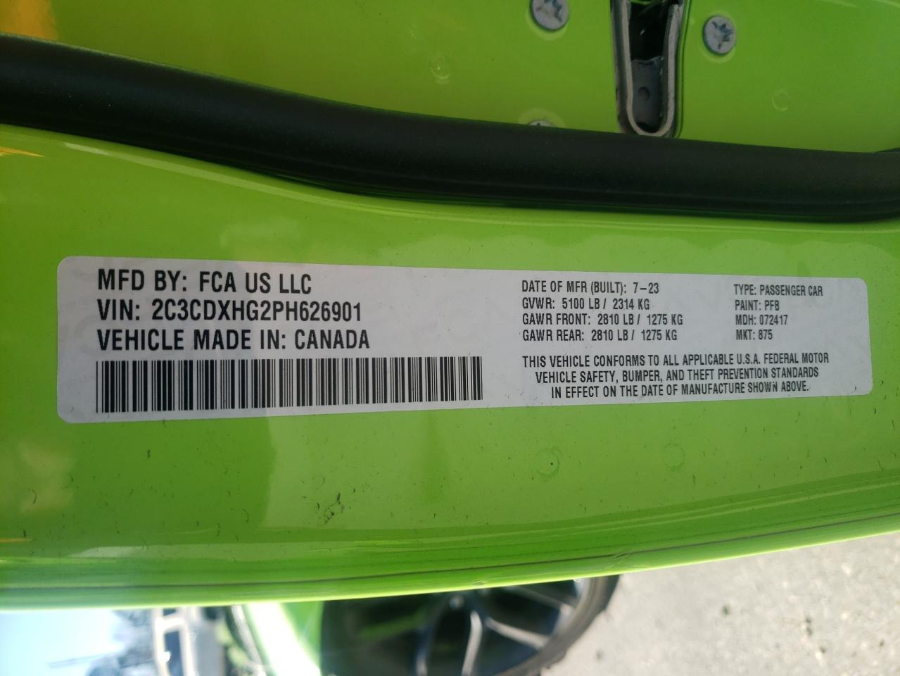 2023 DODGE CHARGER GT VIN:5FNYF5H94KB029572