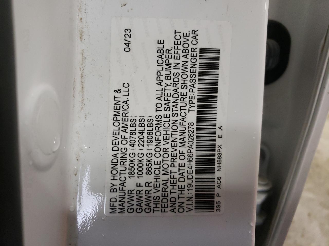 2023 ACURA INTEGRA A-SPEC TECH VIN:19UDE4H66PA028278