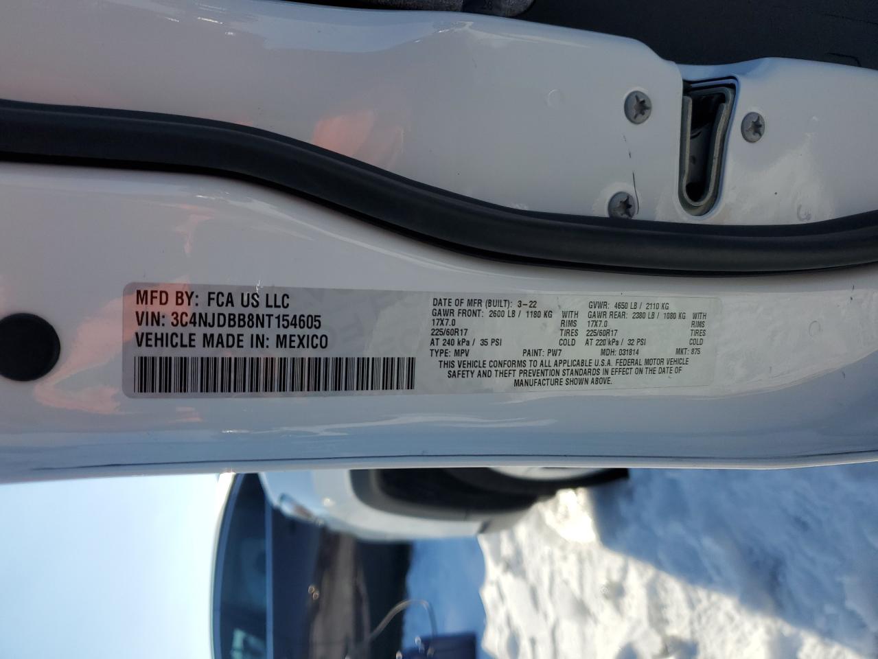 2022 JEEP COMPASS LATITUDE VIN:3C4NJDBB8NT154605