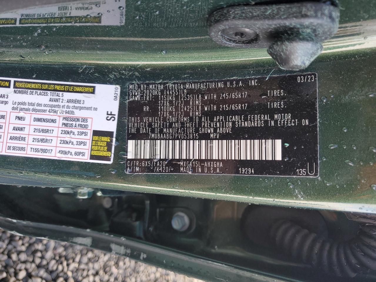 2023 TOYOTA COROLLA CROSS LE VIN:7MUBAABG7PV053815