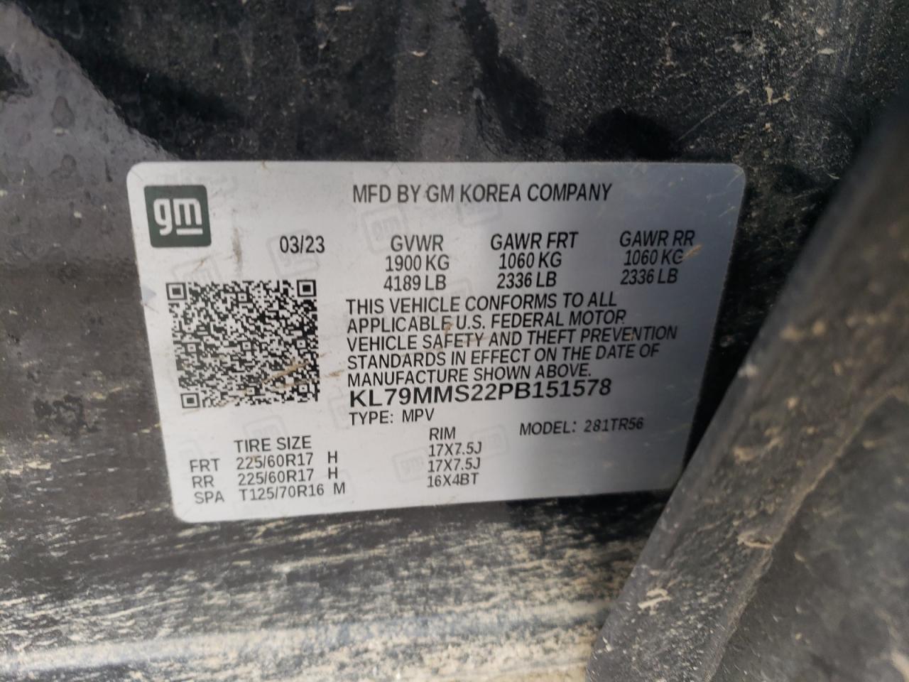 2023 CHEVROLET TRAILBLAZER LS VIN:KL79MMS22PB151578