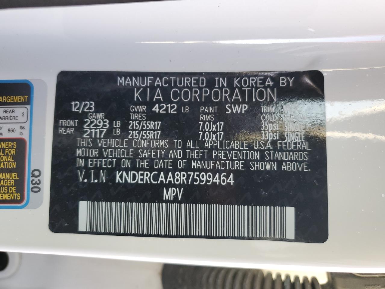 2024 KIA SELTOS EX VIN:KNDERCAA8R7599464