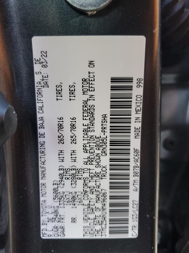 2022 TOYOTA TACOMA DOUBLE CAB VIN:3TMCZ5AN1NM496067