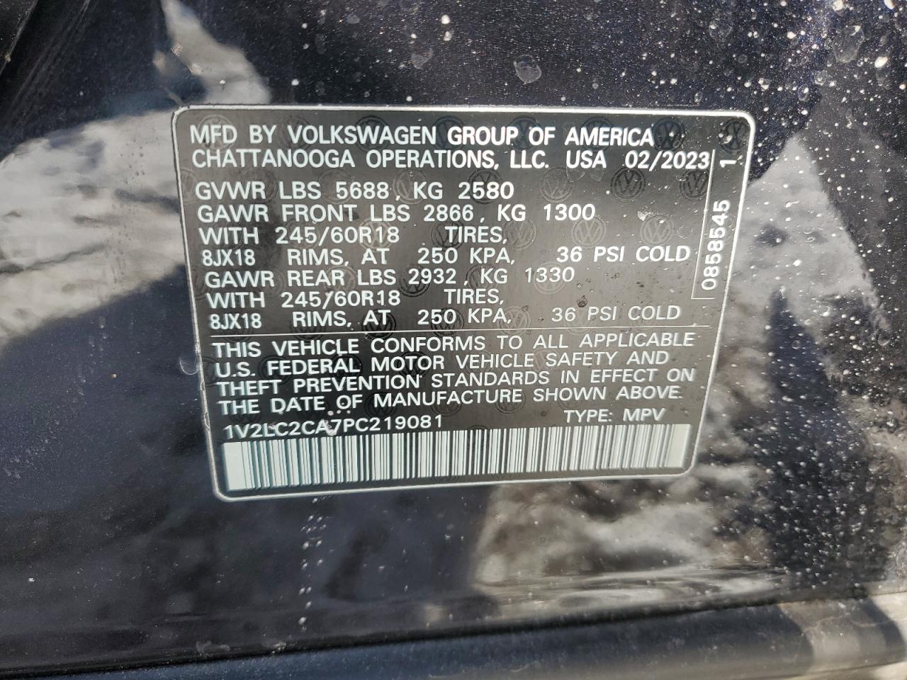 2023 VOLKSWAGEN ATLAS CROSS SPORT SE VIN:1N4AA6AP2HC409505
