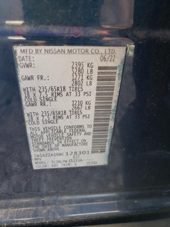 2022 NISSAN MURANO S VIN:5N1AZ2AS6NC128301