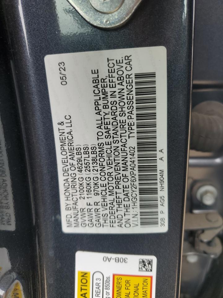 2023 HONDA ACCORD HYBRID EXL VIN:1HGCY2F6XPA041402