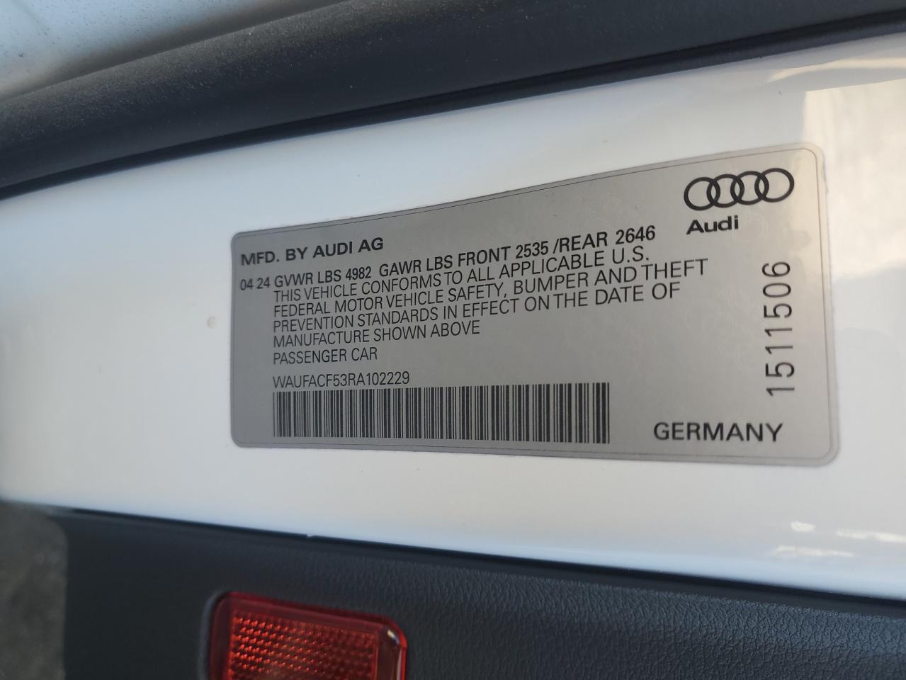 2024 AUDI A5 PREMIUM PLUS 45 VIN:WAUFACF53RA102229