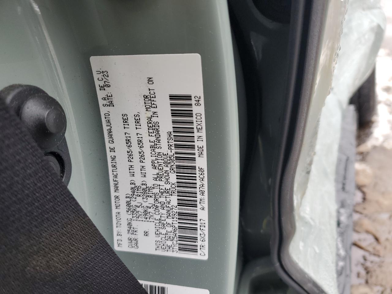 2023 TOYOTA TACOMA DOUBLE CAB VIN:3TYCZ5AN6PT159272