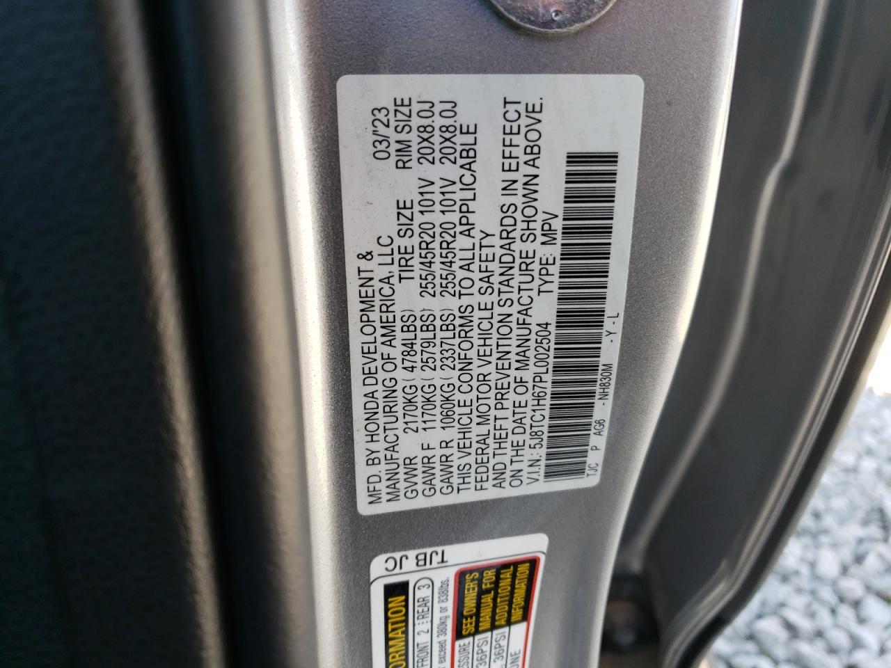 2023 ACURA RDX A-SPEC VIN:5J8TC1H67PL002504