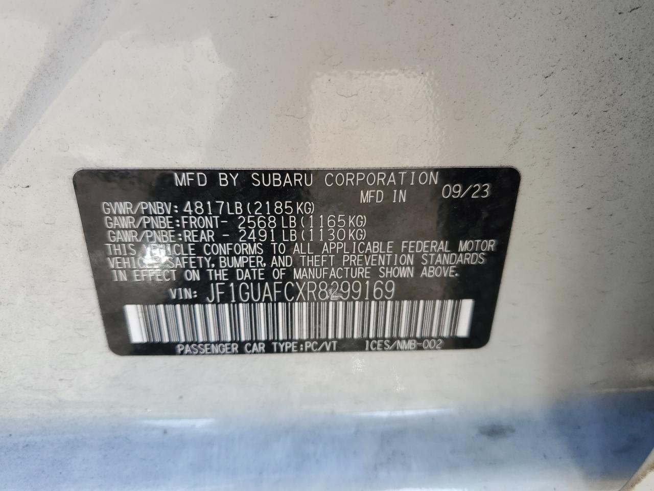 2024 SUBARU IMPREZA SPORT VIN:JF1GUAFCXR8299169